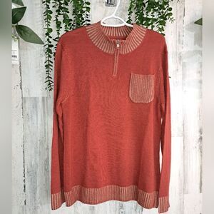 NWT Agave Denim Redwood 1/4 Zip Mock Neck Men's Pocket Sweater